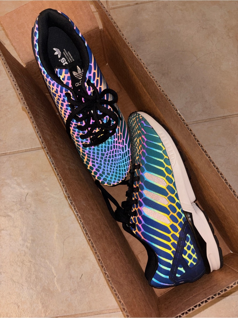 NWOT Reflective Holographic ZX FLUX XENO Blue Black Turquoise Adidas Shoes B2444 - Picture 13 of 17
